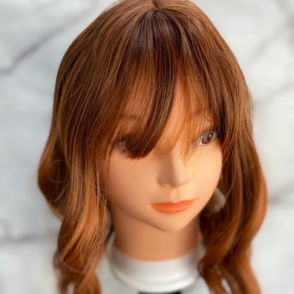 Bob Shoulder Length Ginger Copper Wig With Bangs - Picture 3 of 9